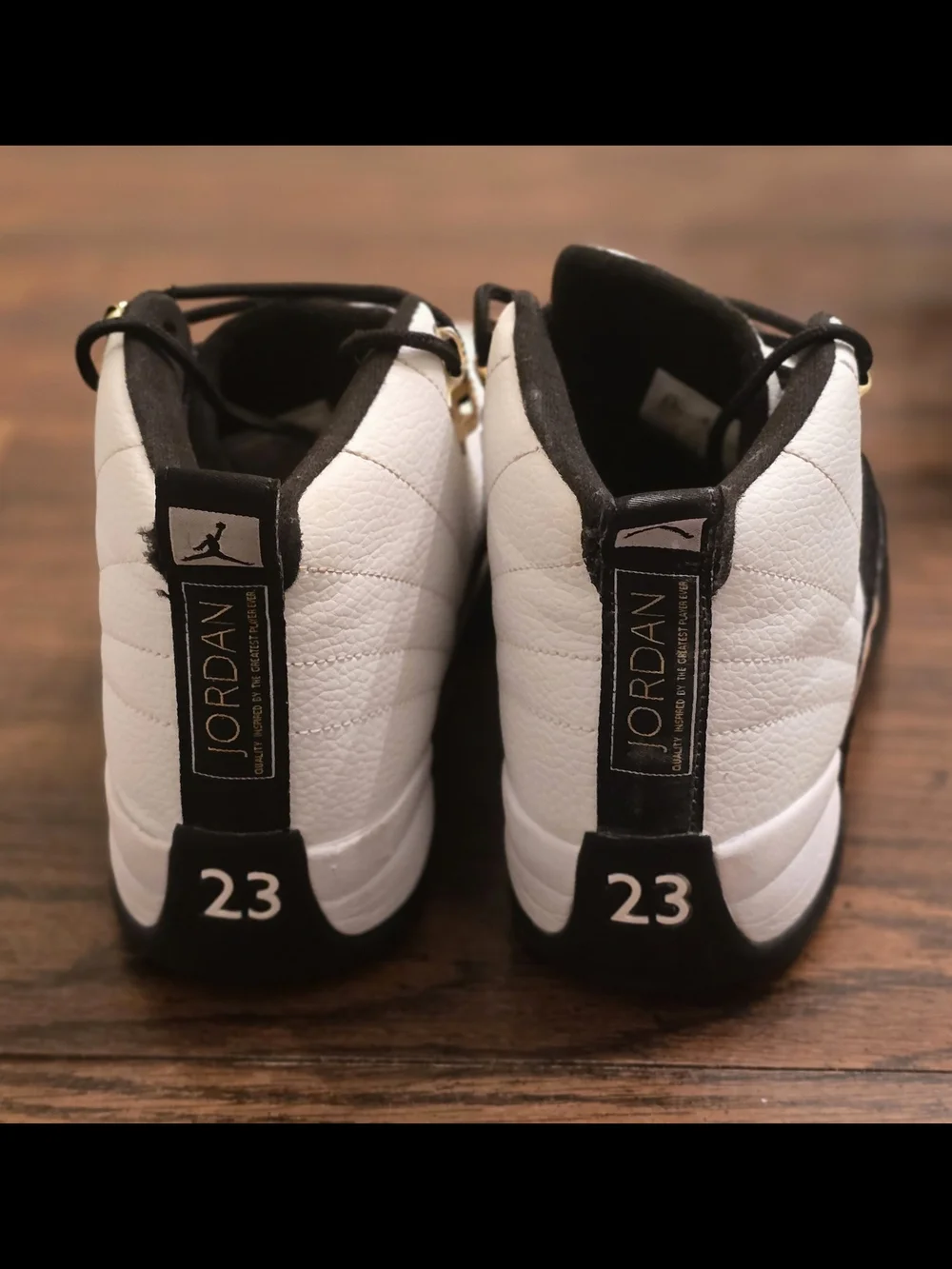 Jordan Retro High-Top Basketball Shoes - White/Black/Gold Size 8.5 Gently Used